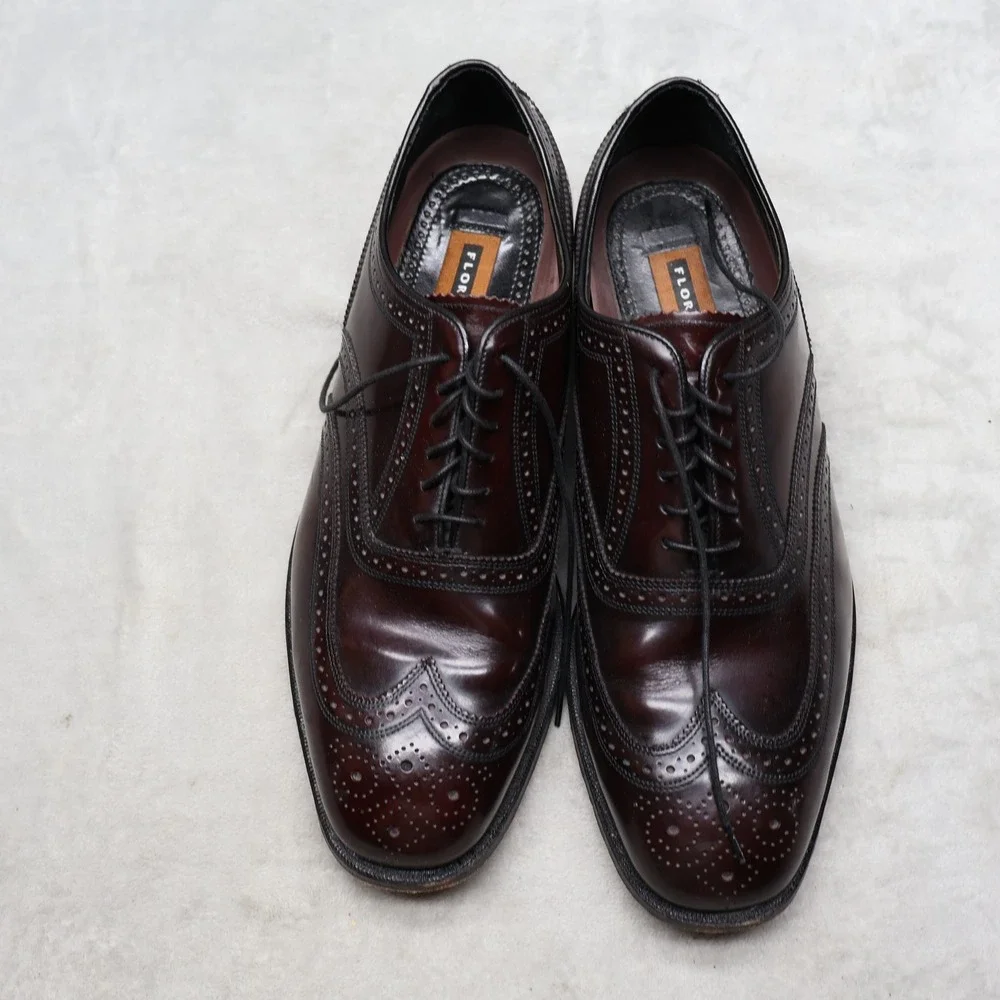 Florsheim Mens 11.5D Oxford Shoes Red Leather Lexington Wingtip Brogue Lace-Up